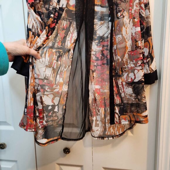 [M] Tango‎ Mango Buttoned Blouse Women's Medium semi-sheer chiffon autumn tones - Picture 4 of 9